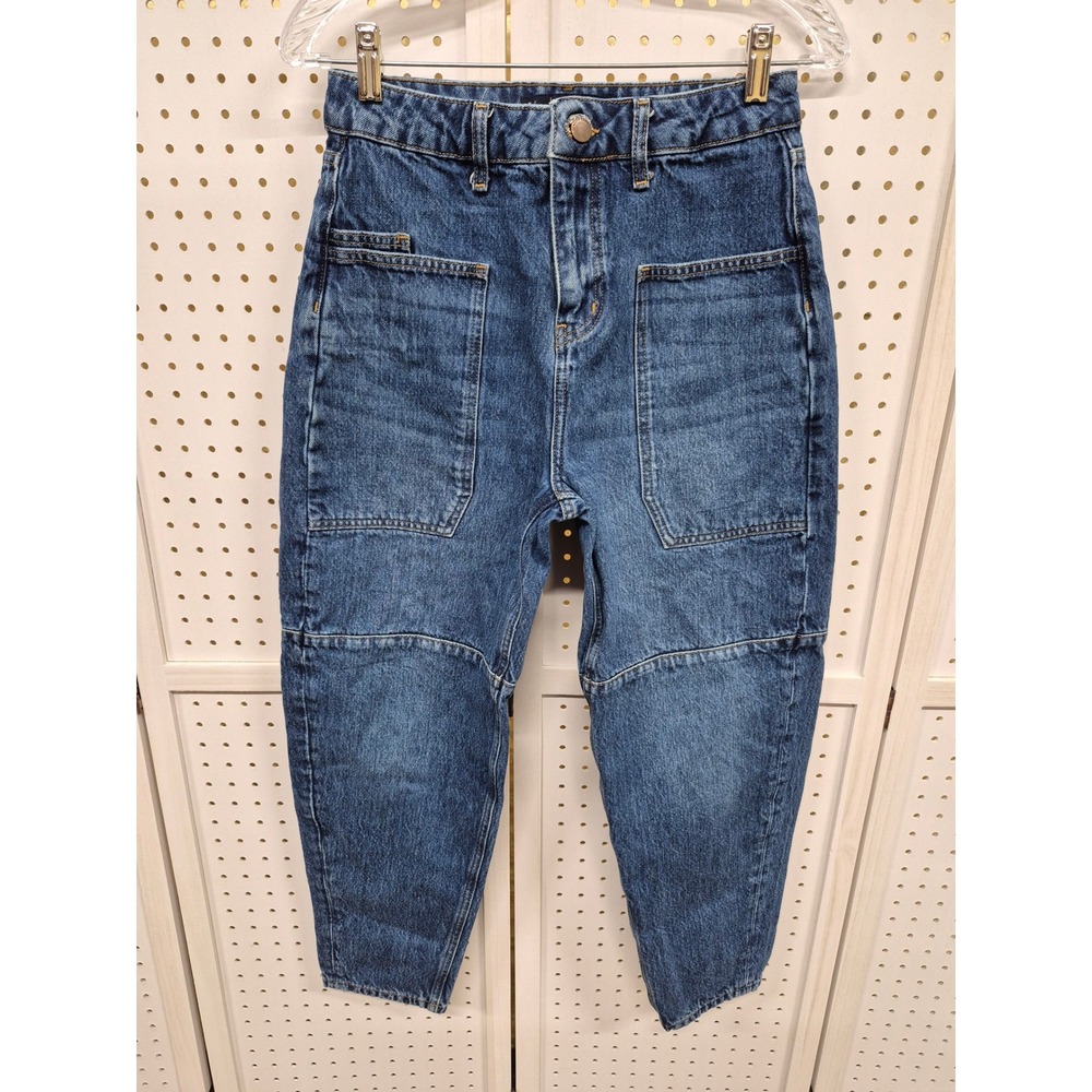 Boden Denim Patch Pocket Barrel Leg Jeans Blue High Rise Cotton Size US 4